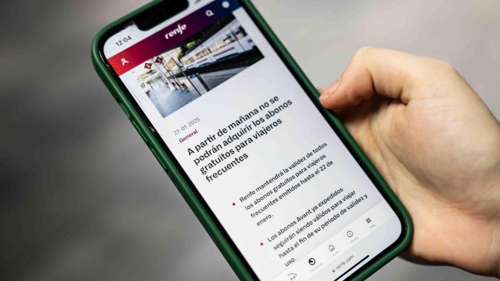 Aviso en la página oficial de Renfe sobre la derogación de las ayudas del Estado al transporte público