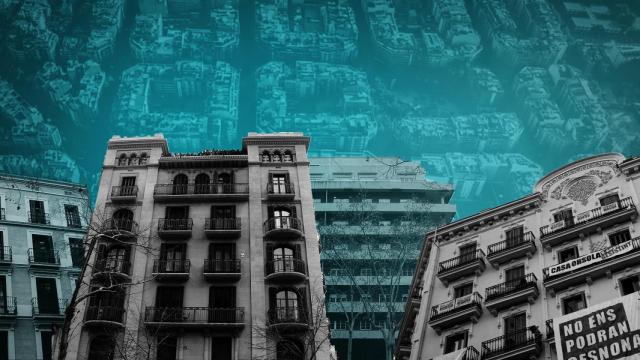 Montaje de varios edificios comprados por fondos inversores en Barcelona, según la AVV de l'Esquerra de l'Eixample