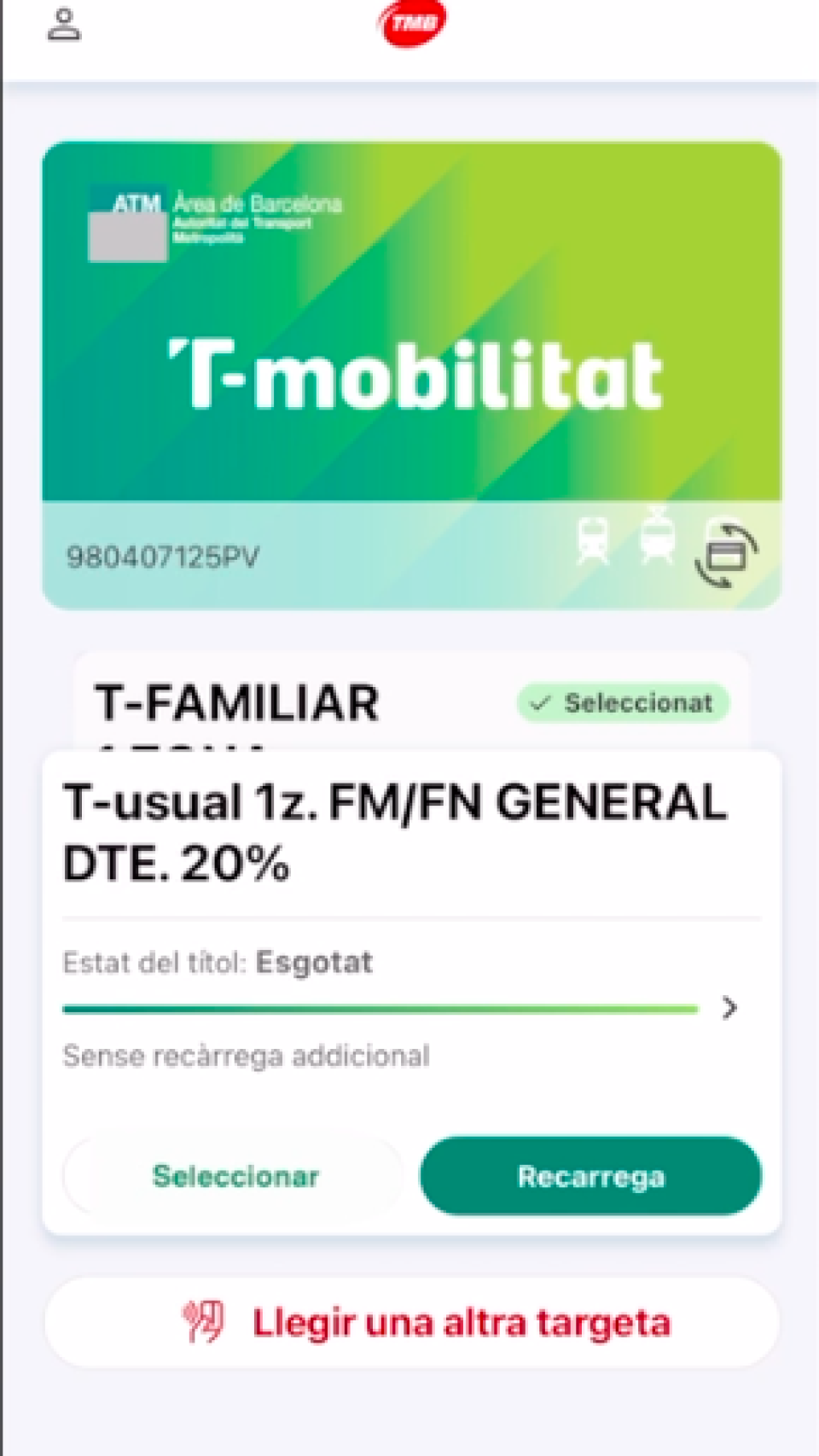 Captura de pantalla de la TMB App.