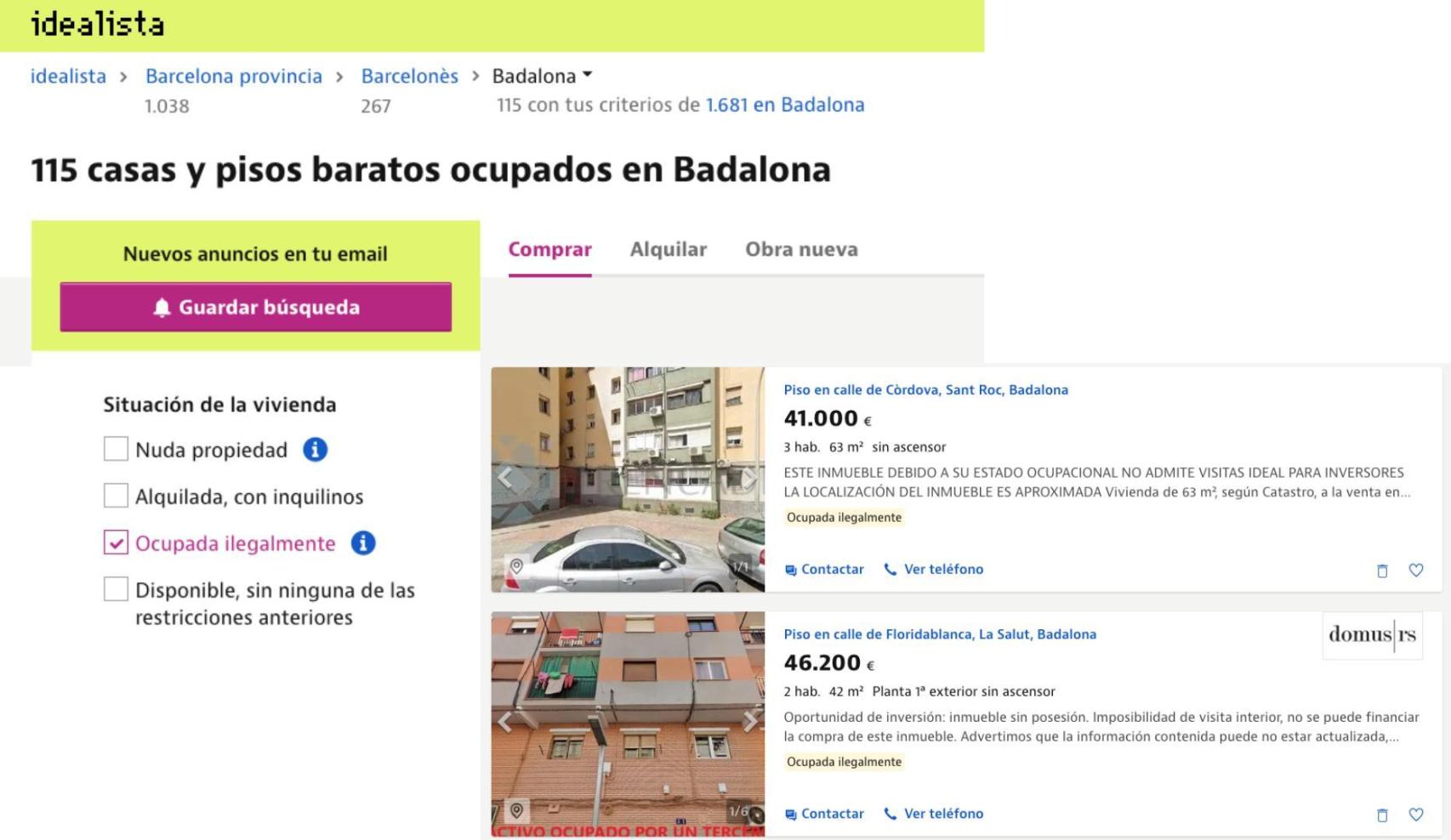 Resultado de 115 viviendas okupadas en Badalona de Idealista