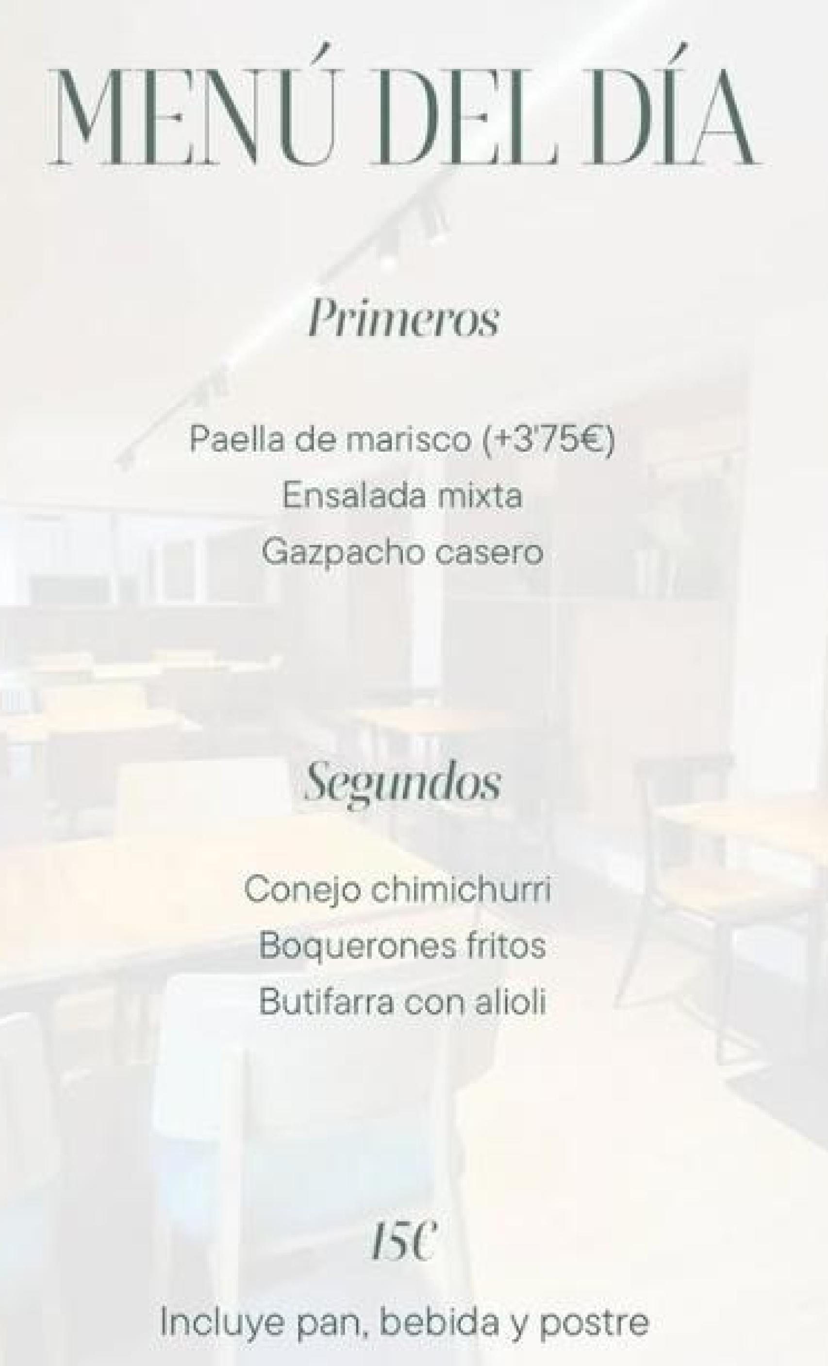 Un ejemplo de menú del día en el restaurante 5 hermanos