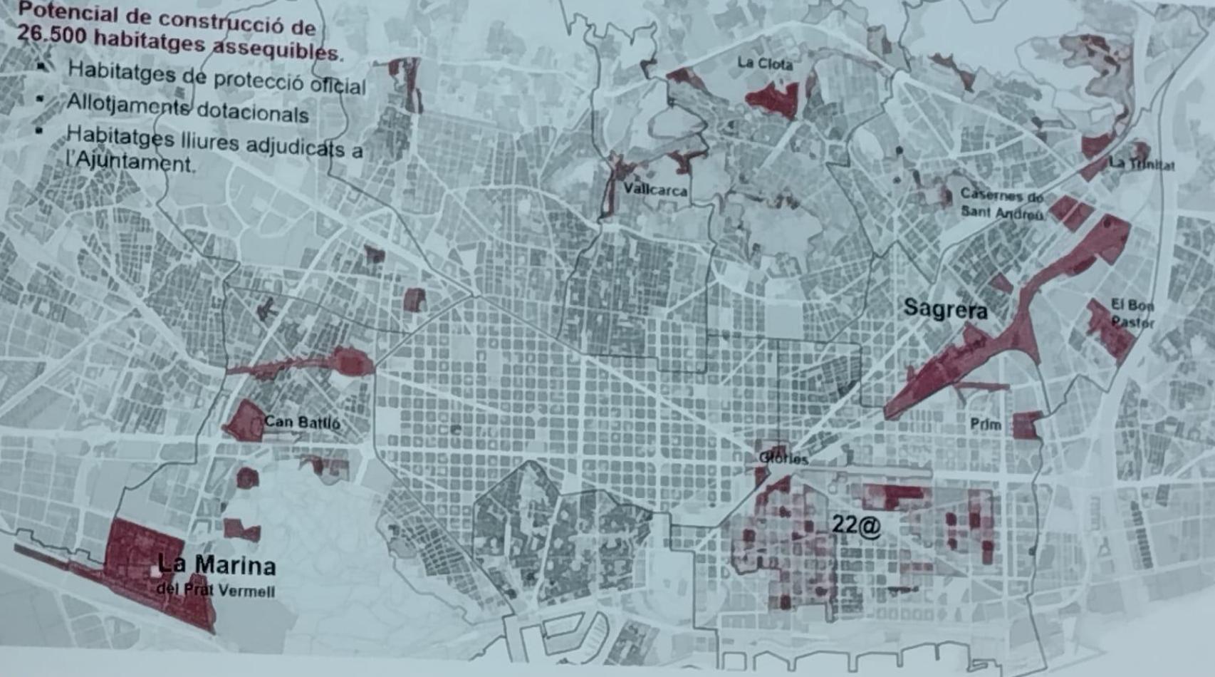Mapa con los principales ámbitos de actuación urbanística