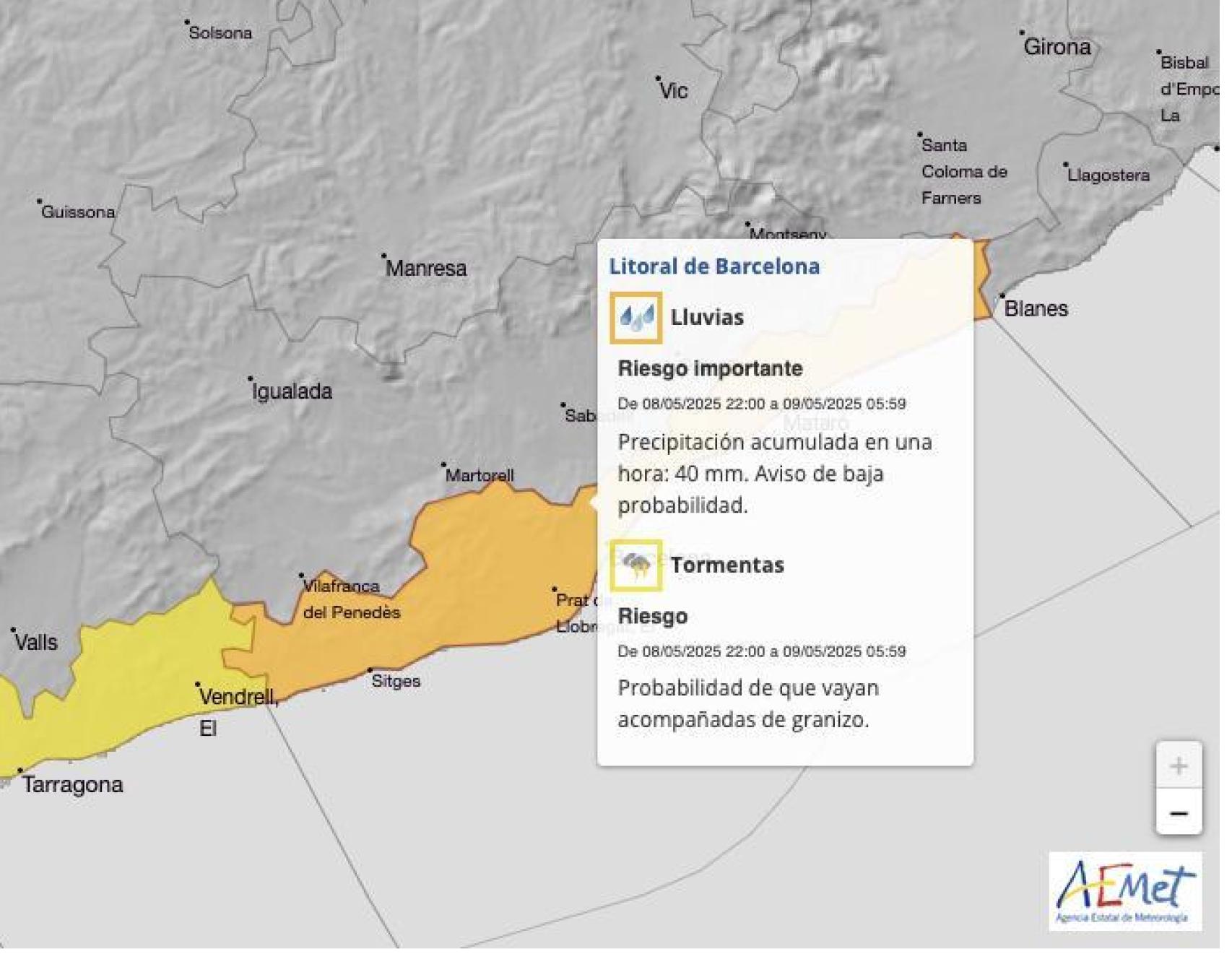 Aviso de la AEMET sobre las fuertes lluvias de este jueves