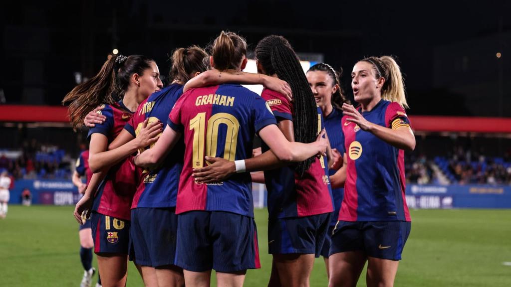 Las jugadoras del Barça, celebrando un gol contra el Madrid en la vuelta de las semifinales de Copa