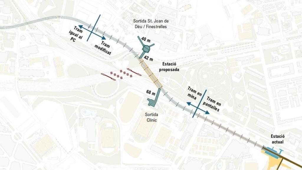 Mapa de las nuevas estaciones de la L3 del metro de Barcelona, que llegará hasta Esplugues de Llobregat