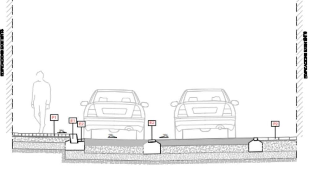 Distribución de la sección con estacionamiento