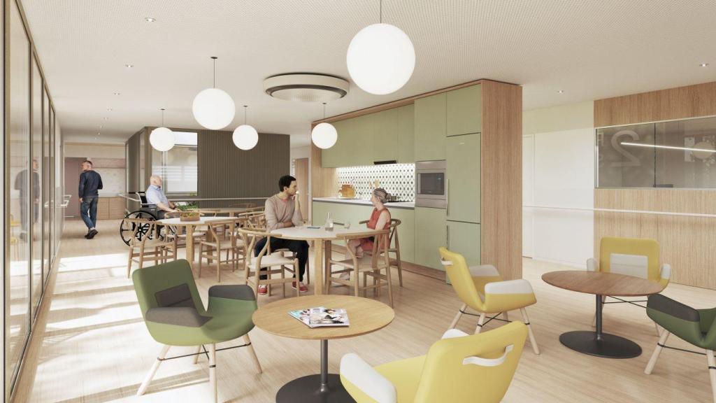 Render del comedor de la futura residencia para personas mayores en Molins de Rei