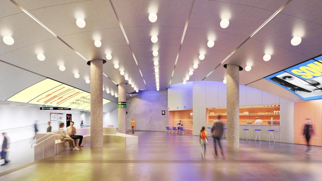Interior de la futura estación de metro del DHub de Barcelona