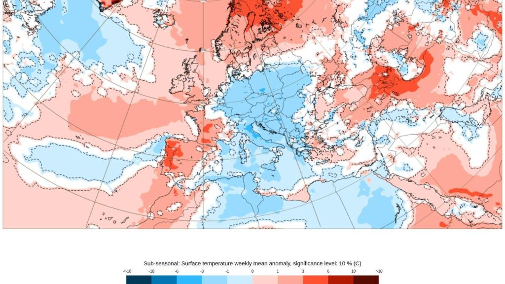 Mapa de anomalía térmica para la semana del 4 al 10 de agosto