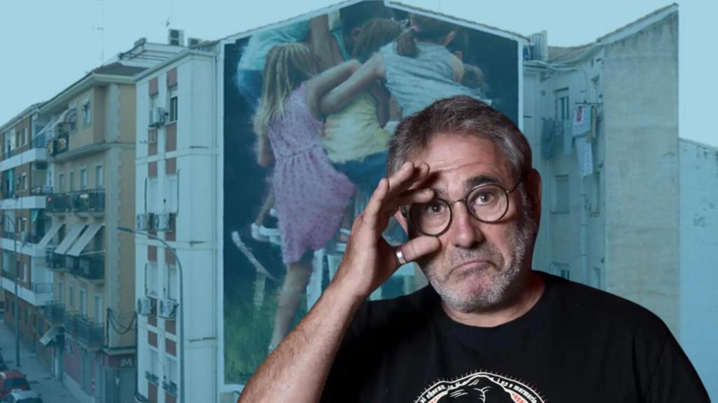Montaje del actor Sergi López y un bloque de pisos del barrio de Sant Joan de Vilanova y la Geltrú