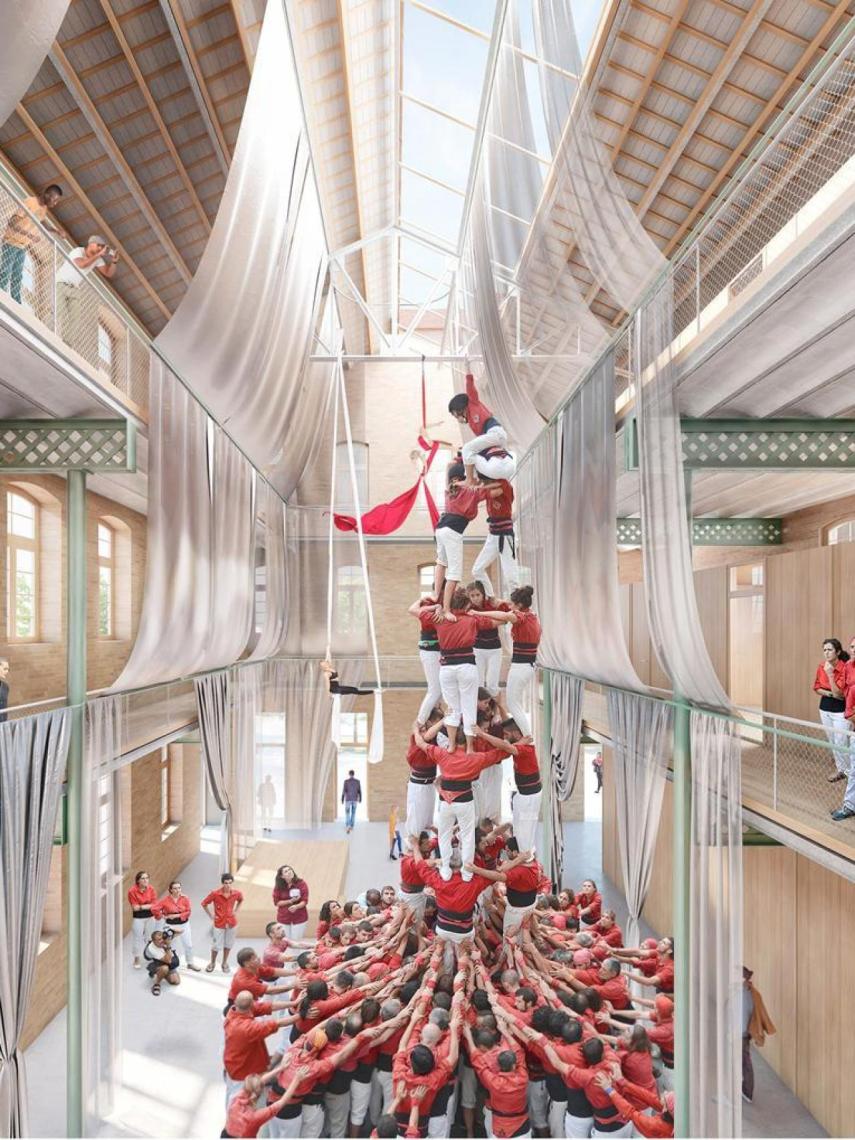 Render de l'Espai Castellers a la Casa del Sucre després de la rehabilitació
