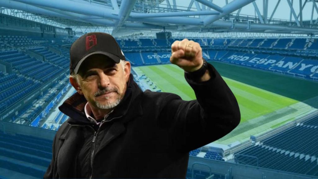 Montaje de Alan Pace, el nuevo propietario del Espanyol, y el estadio en Cornellà